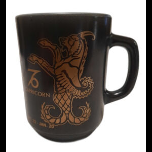 Vintage Capricorn Zodiac Milk Glass Mug Black Gold Sea Goat Anchor Hocking USA
